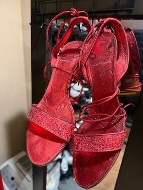 Emporio Armani Red Glitter Strappy Heels